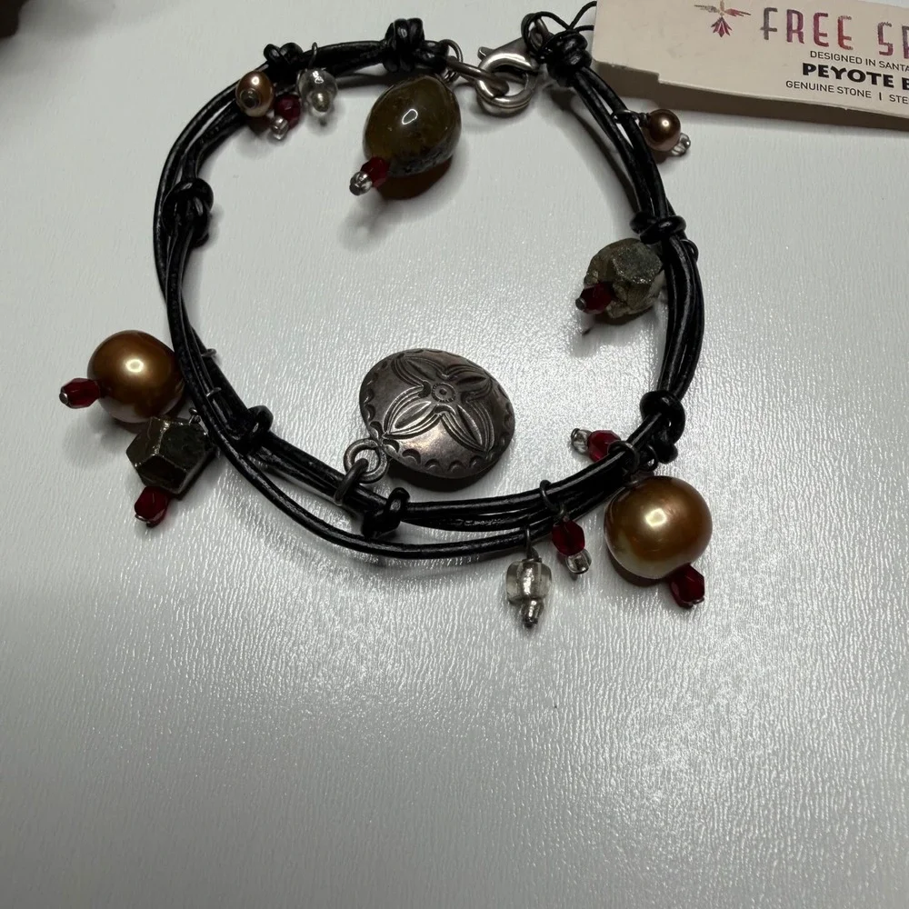 PEYOTE BIRD Free Spirit Bracelet Black Leather Sterling Silver Women's OS NEW
